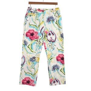 Vintage Silk Club Floral Cropped Women's Cotton Trousers 10 Cottage Coastal